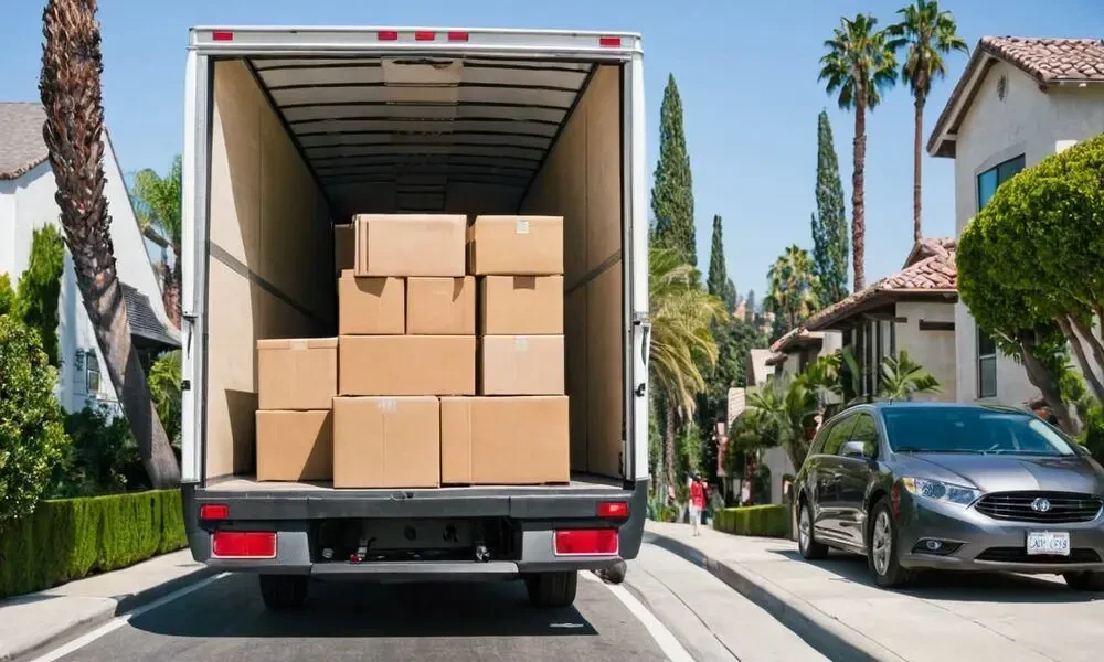 Movers loading boxes into a truck in Los Angeles